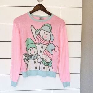 Holiday Sweater Pink Chillin’ with my Snowmies M